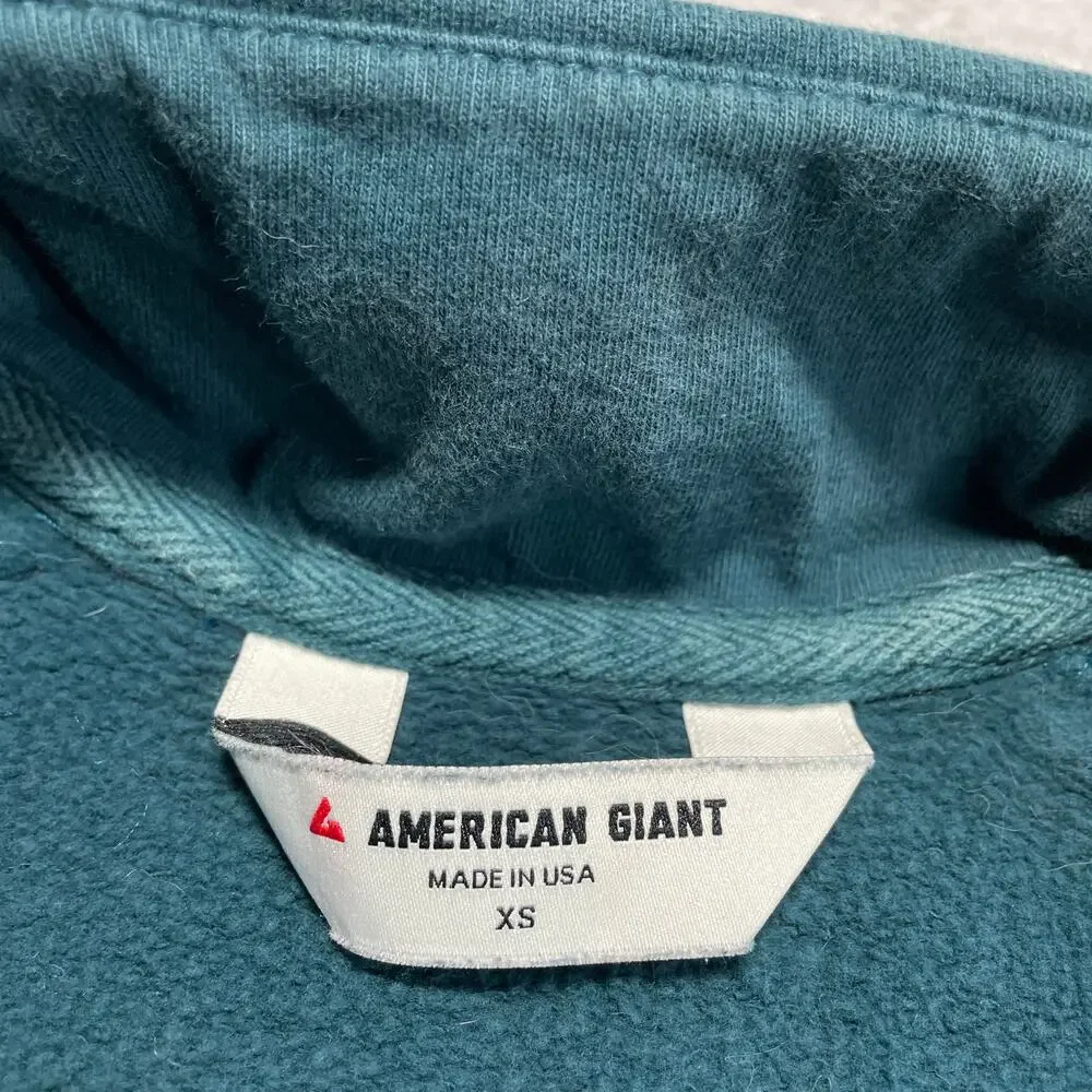 American Giant Sweatshirt Womens XS Green Blue Moto Full Zip Heavyweight Classic